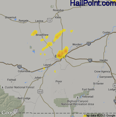 Hail Map for Billings, MN Region on August 23, 2019