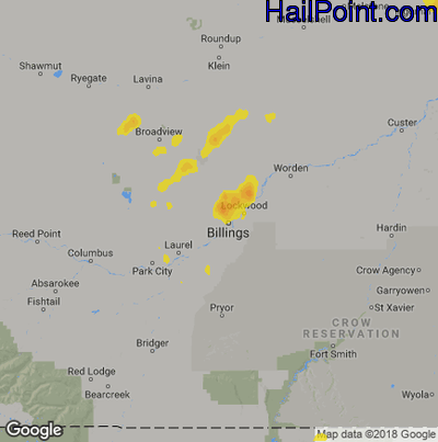 Hail Map for Billings, MT Region on August 23, 2019