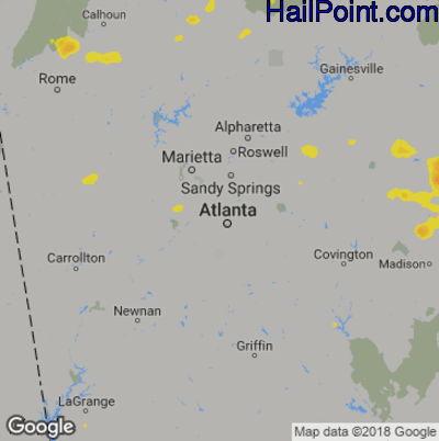Hail Map for Atlanta, GA Region on August 23, 2019