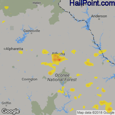 Hail Map for Athens, GA Region on August 23, 2019