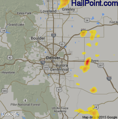 Hail Map for Denver, CO Region on August 23, 2019