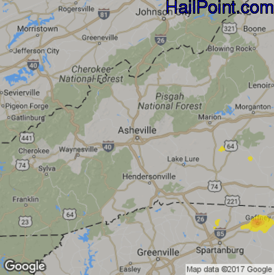 Hail Map for Asheville, NC Region on August 23, 2019