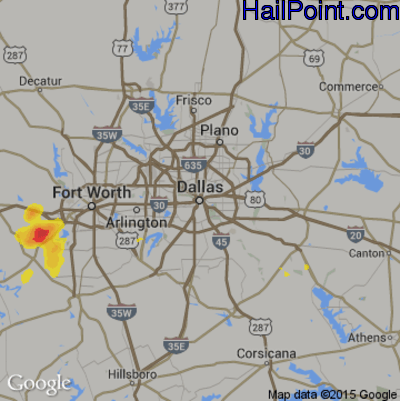 Hail Map for Dallas, TX Region on August 23, 2019