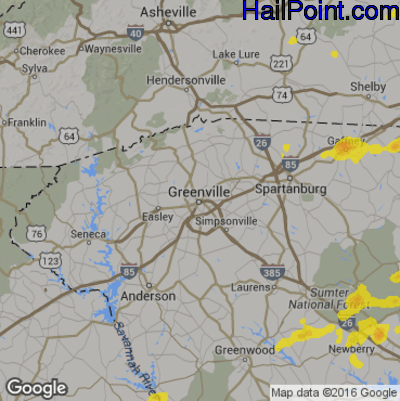 Hail Map for Greenville, SC Region on August 23, 2019