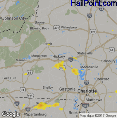Hail Map for Hickory, NC Region on August 23, 2019 
