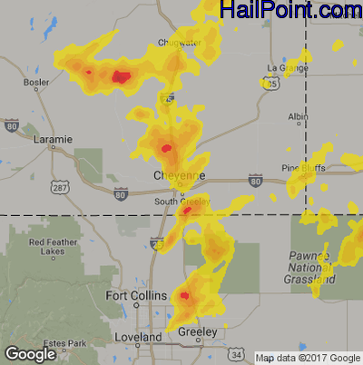 Hail Map for Cheyenne, WY Region on August 23, 2019