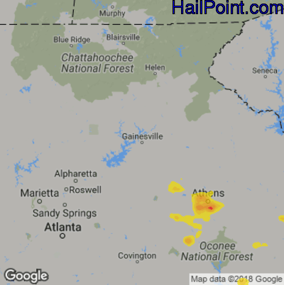 Hail Map for Gainsville, GA Region on August 23, 2019