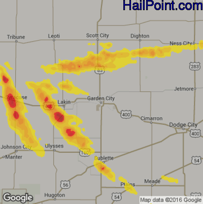 Hail Map for Garden City, KS Region on August 25, 2019