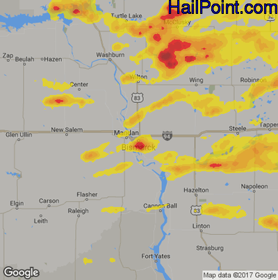 Hail Map for Bismark, ND Region on August 25, 2019