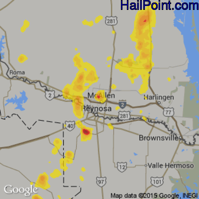 Hail Map for McAllen, TX Region on August 25, 2019