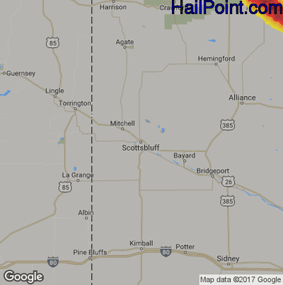Hail Map for Scottsbluff, NE Region on August 26, 2019
