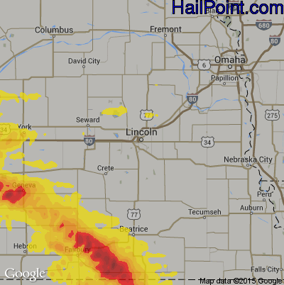 Hail Map for Lincoln, NE Region on August 26, 2019