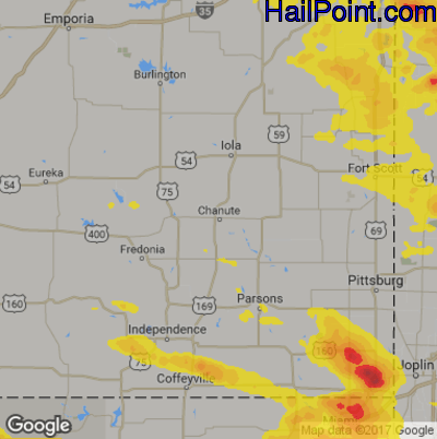 Hail Map for Chanute, KS Region on August 26, 2019