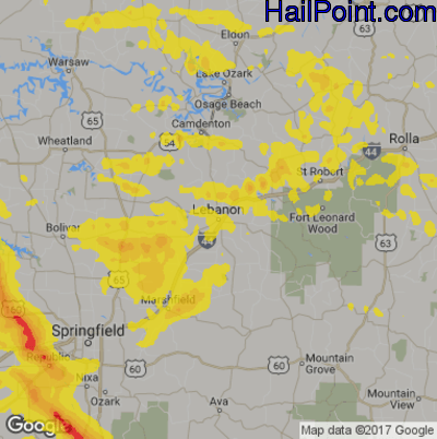 Hail Map for Lebanon, MS Region on August 26, 2019