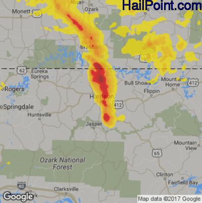 Hail Map for Harrison, AR Region on August 26, 2019