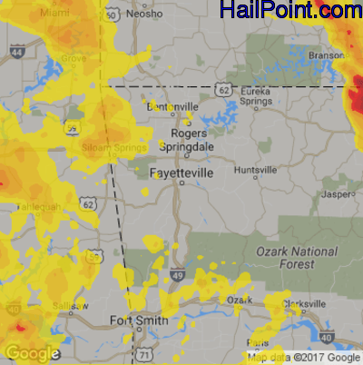 Hail Map for Fayetteville, AR Region on August 26, 2019