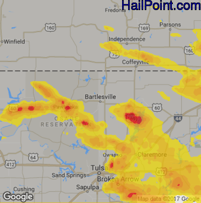 Hail Map for Bartlesville, OK Region on August 27, 2019