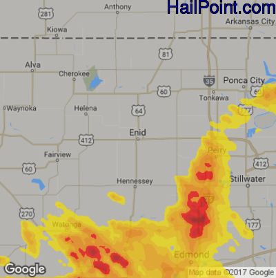 Hail Map for Enid, OK Region on August 27, 2019