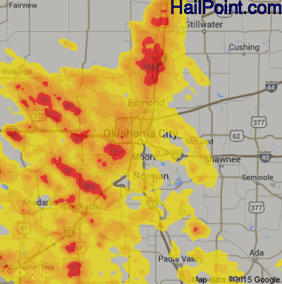 Hail Map for Oklahoma City, OK Region on August 27, 2019