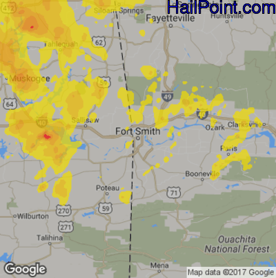 Hail Map for Forth Smith, AR Region on August 27, 2019