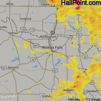 Hail Map for Wichita Falls, TX Region on August 27, 2019