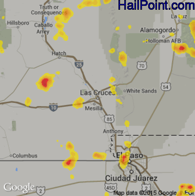 Hail Map for Las Cruces, NM Region on August 27, 2019