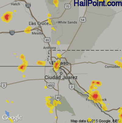 Hail Map for El Paso, TX Region on August 27, 2019