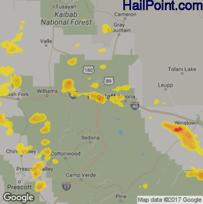 Hail Map for Flagstaff,AZ Region on August 28, 2019