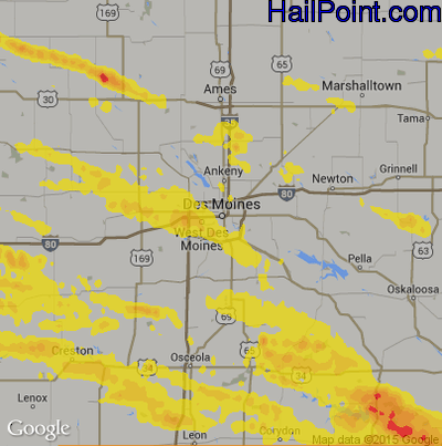 Hail Map for Des Moines, IA Region on August 29, 2019 