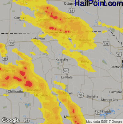 Hail Map for Kirskville, MS Region on August 29, 2019