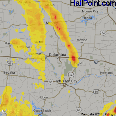 Hail Map for Columbia, MO Region on August 29, 2019