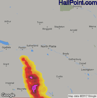 Hail Map for North Platte, NE Region on August 29, 2019
