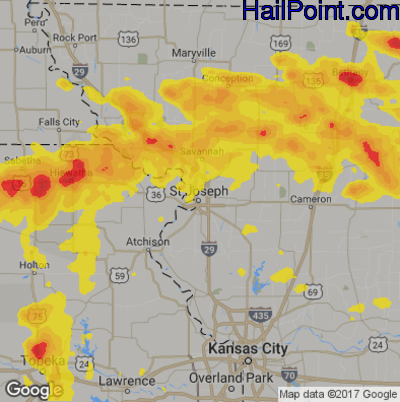 Hail Map for St. Joseph, MS Region on August 29, 2019