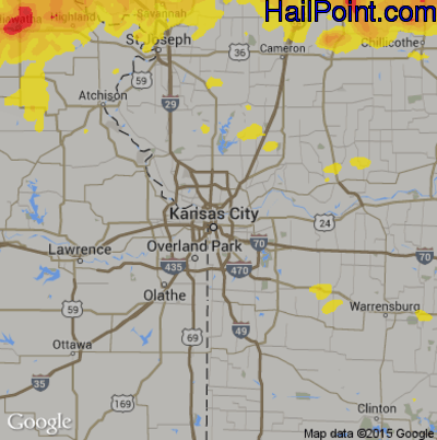 Hail Map for Kansas City, MO Region on August 29, 2019