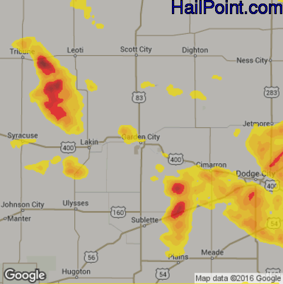 Hail Map for Garden City, KS Region on August 29, 2019