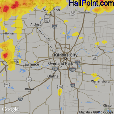 Hail Map for Kansas City, KS Region on August 29, 2019