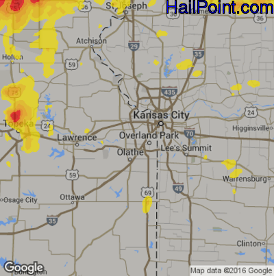 Hail Map for Shawnee, KS Region on August 29, 2019