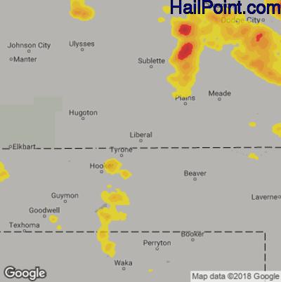Hail Map for Liberal, KS Region on August 30, 2019