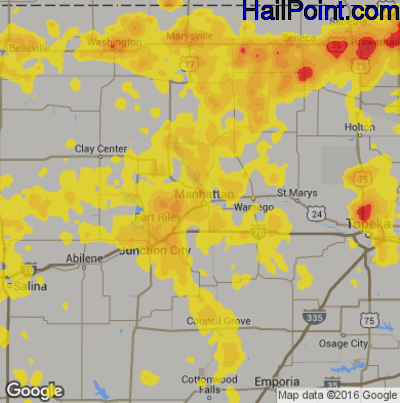Hail Map for Mahhattan, KS Region on August 30, 2019