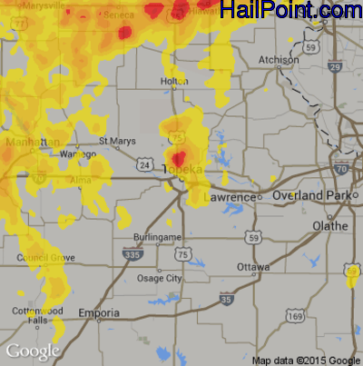 Hail Map for Topeka, KS Region on August 30, 2019