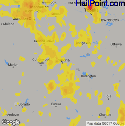 Hail Map for Emporia, KS Region on August 30, 2019