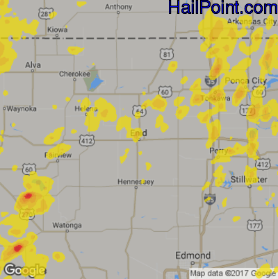 Hail Map for Enid, OK Region on August 30, 2019