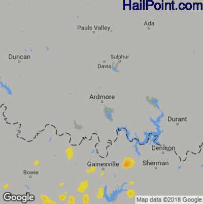 Hail Map for Ardmore, OK Region on August 30, 2019