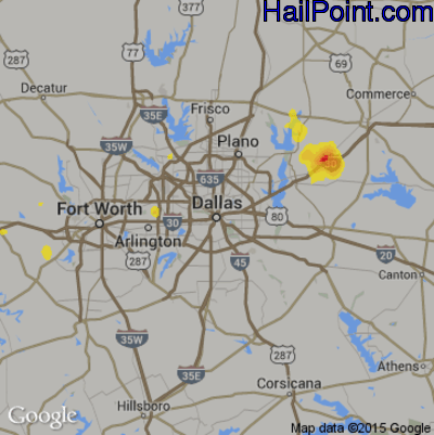 Hail Map for Dallas, TX Region on August 30, 2019