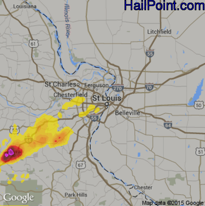 Hail Map for St. Louis, MO Region on August 30, 2019