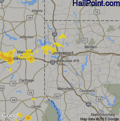 Hail Map for Shreveport, LA Region on August 30, 2019 
