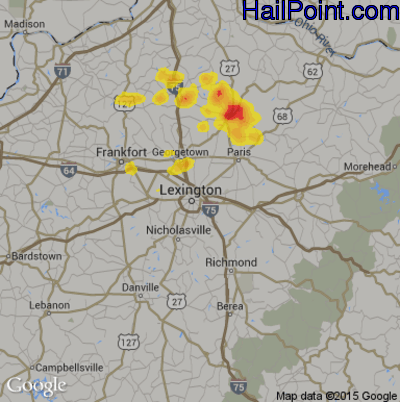 Hail Map for Lexington, KY Region on August 31, 2019