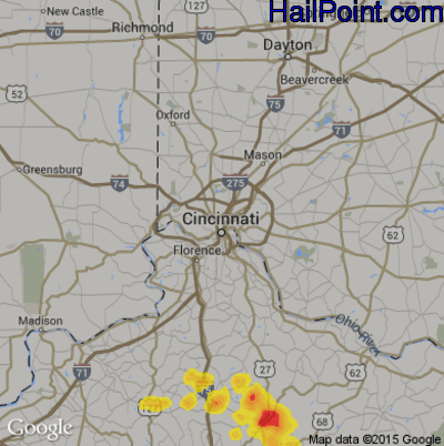 Hail Map for Cincinnati, OH Region on August 31, 2019 