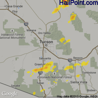 Hail Map for Tucson, AZ Region on August 31, 2019