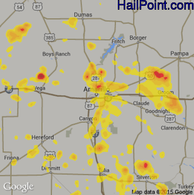 Hail Map for Amarillo, TX Region on September 1, 2019